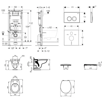 Tualetes poda komplekts Geberit Duofix ar podu Alpha Rimless un Vāku, Delta21 poga, Balta 11CD3140