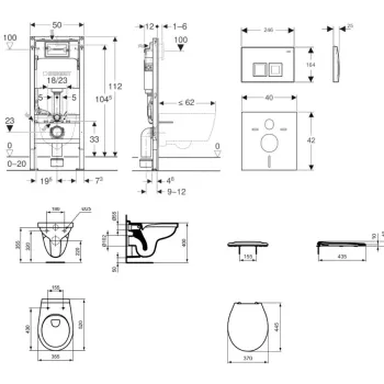 Tualetes poda komplekts Geberit Duofix ar podu Alpha Rimless un vāku, Delta35 poga, Balta 11CD3143