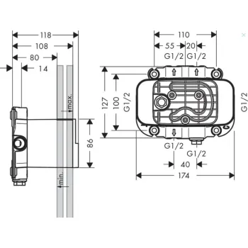 Montāžas iebūvējamā daļa Axor One termostata maisītājam 45710180