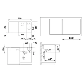 Virtuves izlietne Blanco Axia III 6 Silgranīta , 99x50 cm, ar notekas kontroli un aksesuāriem, InFino, pelēka 527233