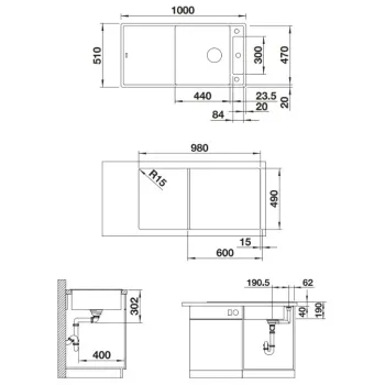 Virtuves izlietne Blanco Axia III XL 6 Silgranīta, 100x51 cm, ar Oša virtuves dēli, InFino, kafijas 523509