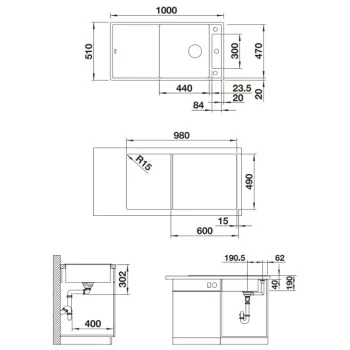 Virtuves izlietne Blanco Axia III XL 6 Silgranīta, 100x51 cm, ar oša virtuves dēli, InFino, tartufo 523507