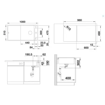 Virtuves izlietne Blanco Axia III XL 6 Silgranīta, 100x51 cm, ar stikla virtuves dēli un notekas vadību, InFino, Bēša 527051