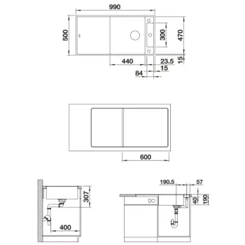 Virtuves izlietne Blanco Axia III XL 6 Silgranīta, 99x50 cm, ar koka virtuves dēli, InFino, melna 525860