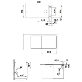 Virtuves izlietne Blanco Axia III XL 6 Silgranīta, 99x50 cm, ar oša virtuves dēli, InFino, antracīts 523520