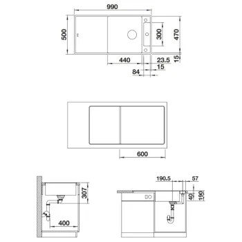 Virtuves izlietne Blanco Axia III XL 6 Silgranīta, 99x50 cm, ar stikla virtuves dēli, InFino, antracīts 523526