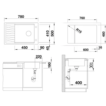 Virtuves izlietne Blanco Elon XL 6 Silgranīta, 78x50 cm, ar aksesuāriem, InFino, kafijas 524843