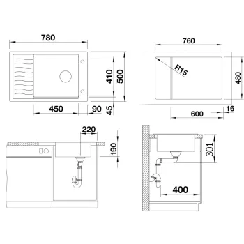 Virtuves izlietne Blanco Elon XL 6 Silgranīta, 78x50 cm, ar aksesuāriem, InFino, tartufo 524841