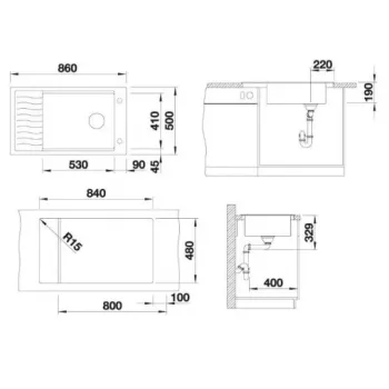 Virtuves izlietne Blanco Elon XL 8 Silgranīta, 86x50 cm, ar aksesuāriem, pelēks akmens 524871