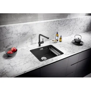 Virtuves izlietne Blanco Etagon 500 Silgranīta, 53x43 cm, ar sliedēm, melna 526349