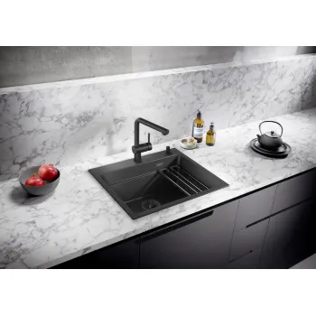 Virtuves izlietne Blanco Etagon 6 Silgranīta, 60x51 cm, ar sliedēm, InFino, melna 525889