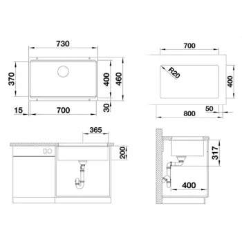 Virtuves izlietne Blanco Etagon 700 Silgranīta, 73x46 cm, ar aksesuāriem, InFino, pelēka 527261