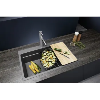 Virtuves izlietne Blanco Etagon 8 Silgranīta, 78x51 cm, ar izbīdāmām sliedēm, pelēks akmens 525188