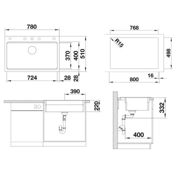 Virtuves izlietne Blanco Etagon 8  Silgranīta, 78x51 cm, ar sliedēm, tartufo 525194
