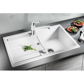 Virtuves izlietne Blanco Metra 45 Silgranita, 78x50 cm, ar notekas vadību, balta 513028