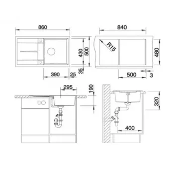 Virtuves izlietne Blanco Metra 5  Silgranita, 86x50 cm, ar notekas vadību, antracīts 513044