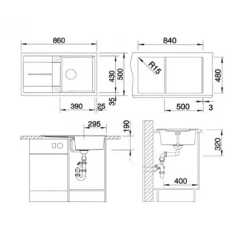 Virtuves izlietne Blanco Metra 5 Silgranita, 86x50 cm, ar notekas vadību, balta 513037