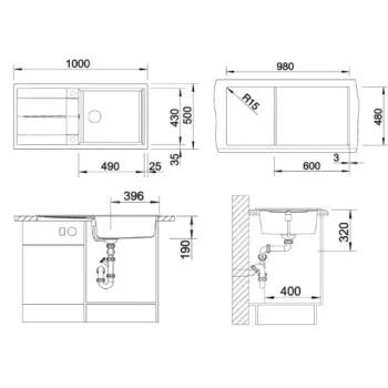 Virtuves izlietne Blanco Metra XL 6 Silgranīta, 100x50 cm, ar notekas vadību, antracīta krāsā 515286