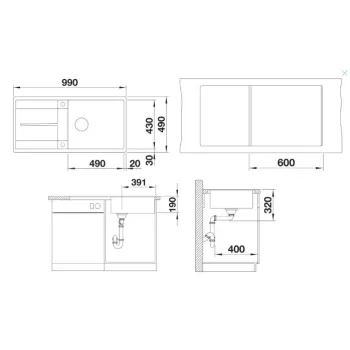 Virtuves izlietne Blanco Metra XL 6 Silgranīta, 99x49 cm, ar notekas vadību, pelēka 527308