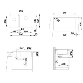 Virtuves izlietne Blanco Pleon 9 Silgranīta, 86x50 cm, balta 523061