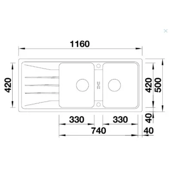 Virtuves izlietne Blanco Sona 8 Silgranīta, 116x50 cm, melna 525979
