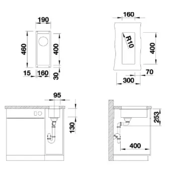 Virtuves izlietne Blanco Subline 160 Silgranīta, 19x46 cm, melna 525981