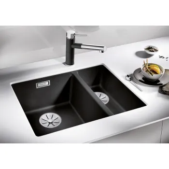 Virtuves izlietne Blanco Subline 340/160 Silgranīta, 56x46 cm, izlietne labajā pusē, melna 525986