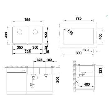 Virtuves izlietne Blanco Subline 350/350 Silgranīta, 76x46 cm, melna 525987