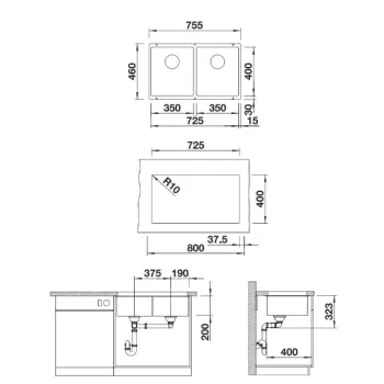 Virtuves izlietne Blanco Subline 350/350 Silgranīta, 76x46 cm, pelēks akmens 523575
