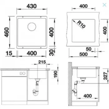 Virtuves izlietne Blanco Subline 400 Silgranīta, 43x46 cm, balta 523426