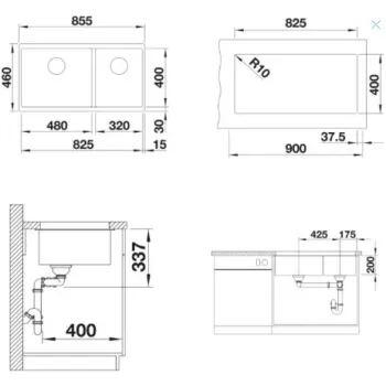 Virtuves izlietne Blanco Subline 480/320 Silgranīta, 86x46 cm, Pabūvējamā, pelēks akmens 523585