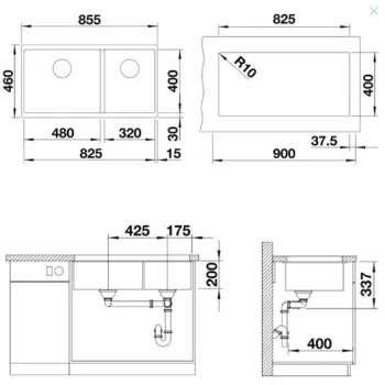 Virtuves izlietne Blanco Subline 480/320 Silgranīta, 86x46 cm, pabūvējama, melna 525993