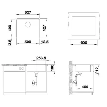 Virtuves izlietne Blanco Subline 500 Silgranīta, 53x43 cm, balta 523535