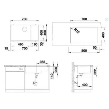 Virtuves izlietne Blanco Subline 700 Silgranīta, 73x46 cm, melna 526004