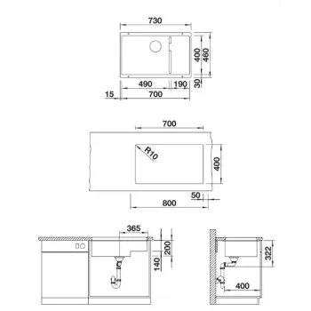 Virtuves izlietne Blanco Subline 700 Silgranīta, 73x46 cm, pabūvējama pelēks akmens 523539
