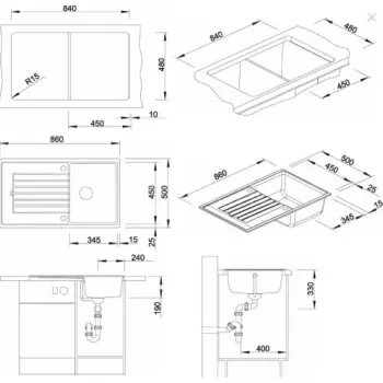 Virtuves izlietne Blanco Zia 45 Silgranīta, 86x50 cm, melna 526011
