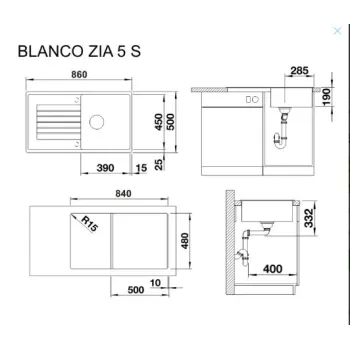 Virtuves izlietne Blanco Zia 5 Silgranīta, 86x50 cm, balta 520515