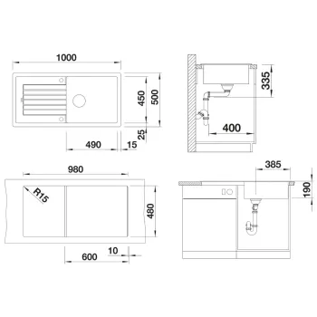 Virtuves izlietne Blanco Zia XL 6 Silgranīta, 100x50 cm, ar notekas vadību, antracīta krāsā 517558