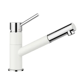 Virtuves izlietnes maisītājs Blanco Kano S ar izvelkamu snīpi, balts/hroms 527650