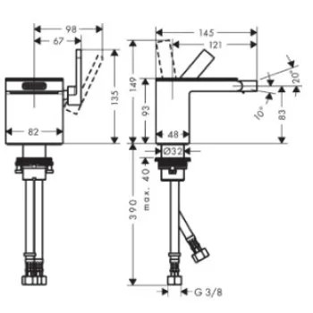 Bidē maisītājs AXOR MyEdition ar Push-Open snīpi, hroms/melns stikls 47210600