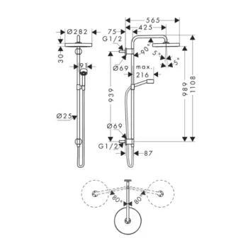 Dušas Komplekts Axor One, diametrs 28 cm, matēti melns 48790670