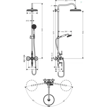 Dušas sistēma Axor Montreux Showerpipe ar termostatu, pulēts niķelis 16572820