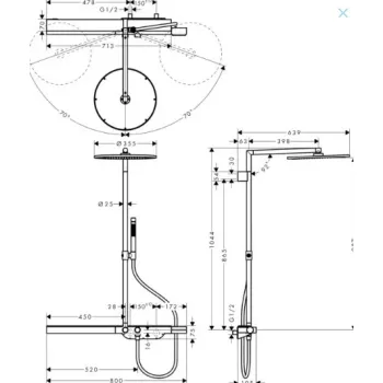 Dušas sistēma Axor ShowerSolutions - Showerpipe 800 dušas komplekts ar sienas termostatu, hroms 27984000