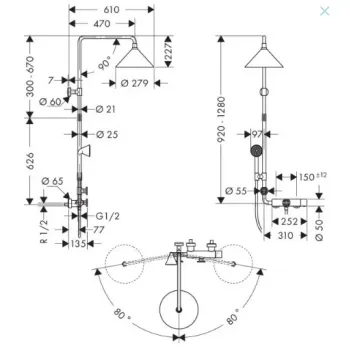 Dušas sistēma Axor Showerpipe Front, 2jet, termostats, hroms 26020000