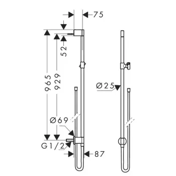Dušas stienis AXOR One 97 cm ar dušas šļūteni, birstēts melns hroms 48792340
