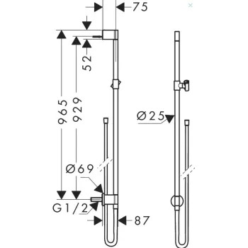 Dušas stienis AXOR One 97 cm ar dušas šļūteni, hroms 48792000