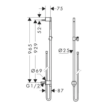 Dušas stienis AXOR One 97 cm ar dušas šļūteni, matēti balts 48792700