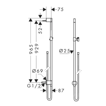 Dušas stienis AXOR One 97 cm ar dušas šļūteni, pulēta bronza 48792140
