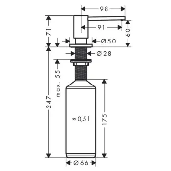 Šķidro ziepju dozators Axor Uno, 500 ml, birstēts melns hroms 42818340