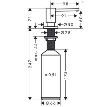 Šķidro ziepju dozators Axor Uno, 500 ml, hroms 42818000